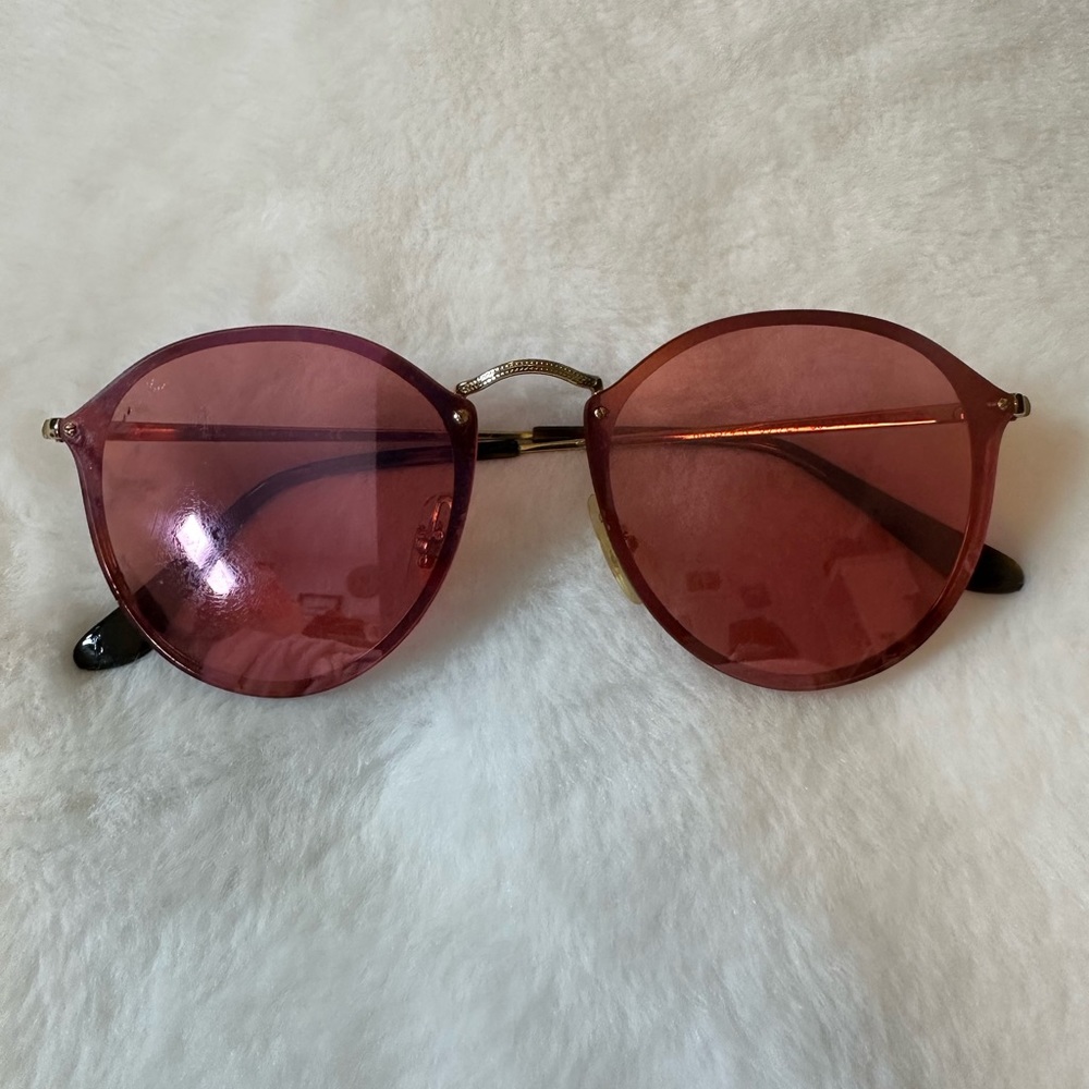 Ray Ban Sunglasses, Blaze Round 3574 Gold with pink mirror lenses